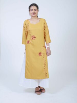 Barkat Ochre Hand Embroidered Kurta Buy Urmul Desert Crafts