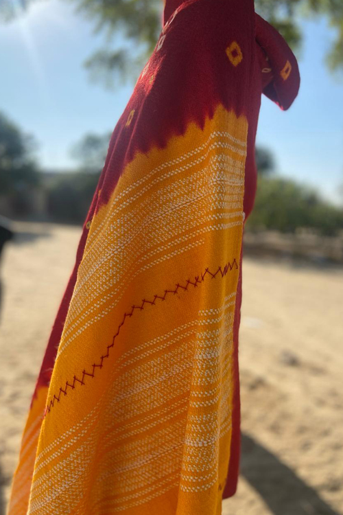Double shade Hand Embroidered mirror and katchi work bhandhej woollen ...