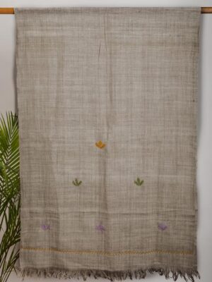 katchi work Hand Embroidered grey woollen stole Buy Urmul Desert Crafts