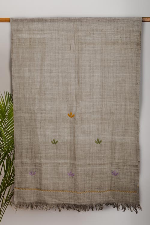 katchi work Hand Embroidered grey woollen stole Buy Urmul Desert Crafts