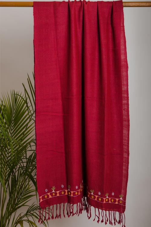 Soof Hand Embroidered rust woollen stoles Buy Urmul Desert Crafts