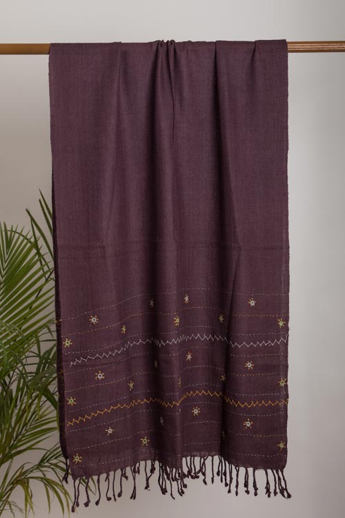 Mirror and datiya Hand Embroidered wine woollen stoles Buy Urmul Desert Crafts