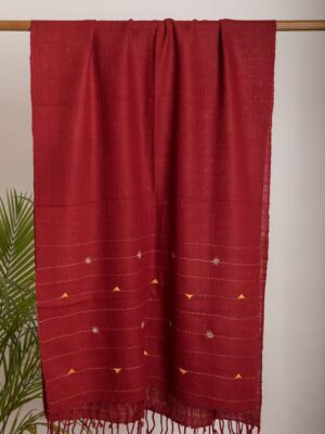 kungri and mirrior Hand Embroidered maroon woollen stoles Buy Urmul Desert Crafts