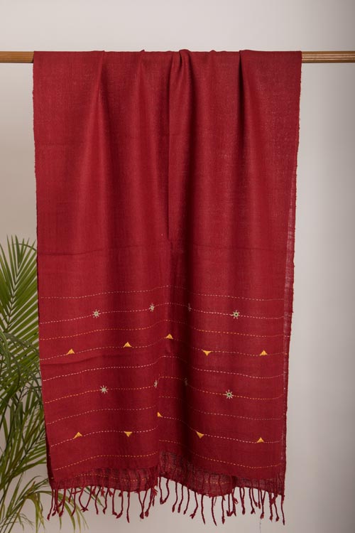 kungri and mirrior Hand Embroidered maroon woollen stoles Buy Urmul Desert Crafts
