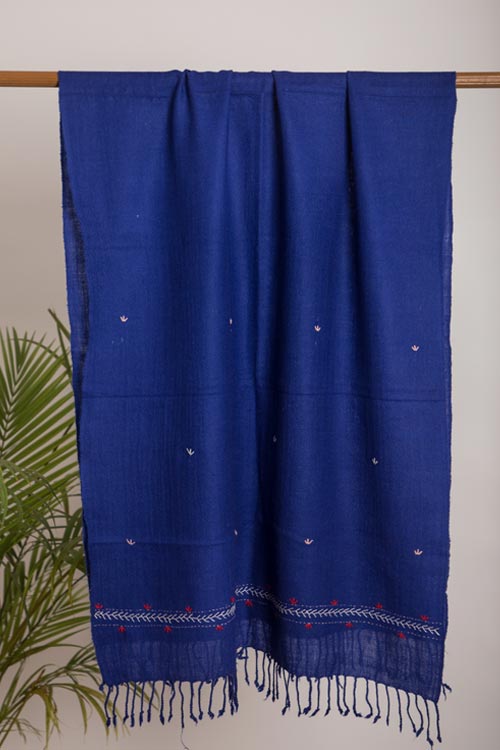 kungri Hand Embroidered blue woollen stoles Buy Urmul Desert Crafts