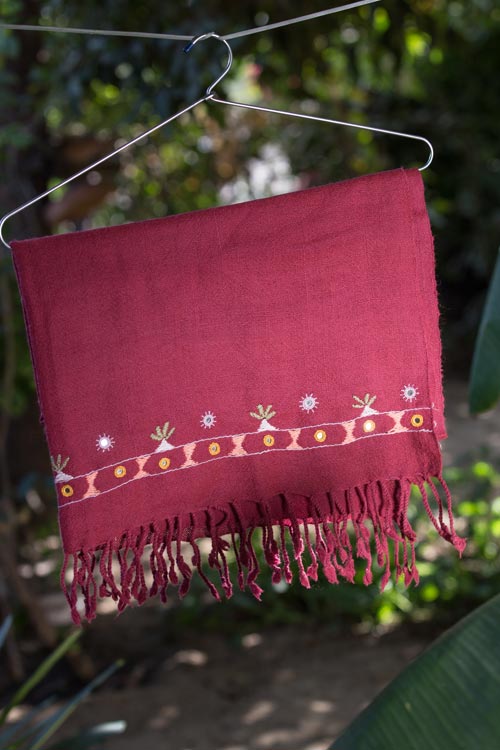Soof Hand Embroidered rust woollen stoles Buy Urmul Desert Crafts