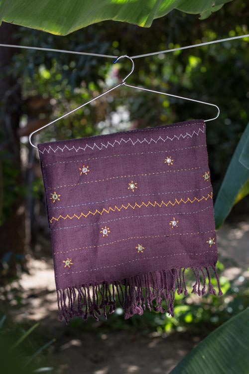 Mirror and datiya Hand Embroidered wine woollen stoles Buy Urmul Desert Crafts