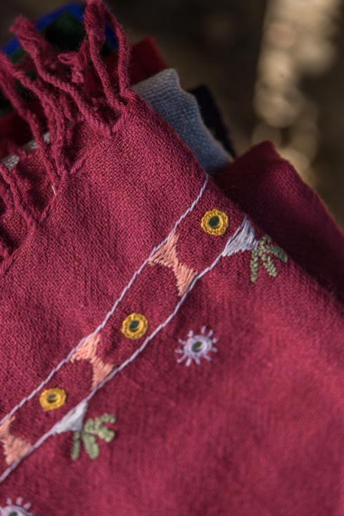 Soof Hand Embroidered rust woollen stoles Buy Urmul Desert Crafts