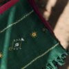 Mirror and fish Hand Embroidered green woollen stoles Buy Urmul Desert Crafts