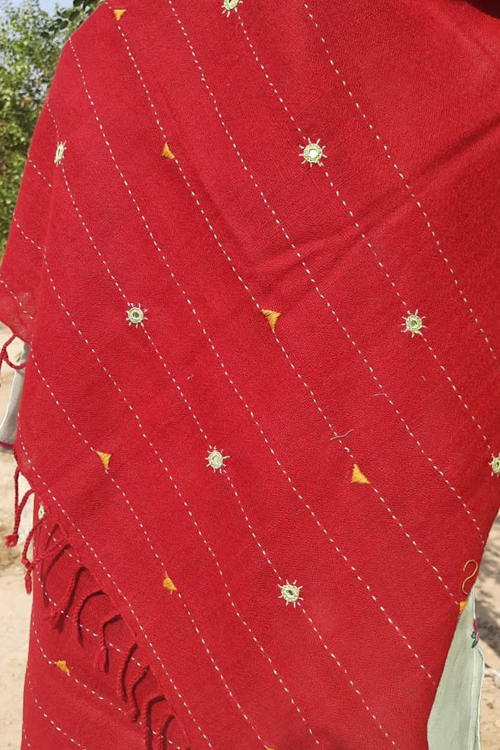 kungri and mirrior Hand Embroidered maroon woollen stoles Buy Urmul Desert Crafts