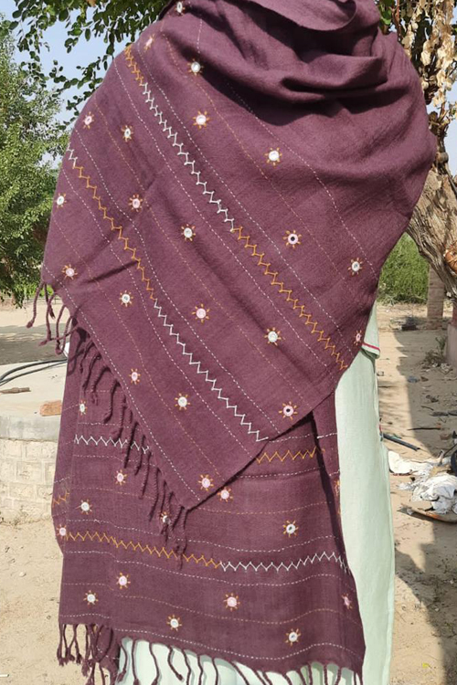Mirror and datiya Hand Embroidered wine woollen stoles Buy Urmul Desert Crafts