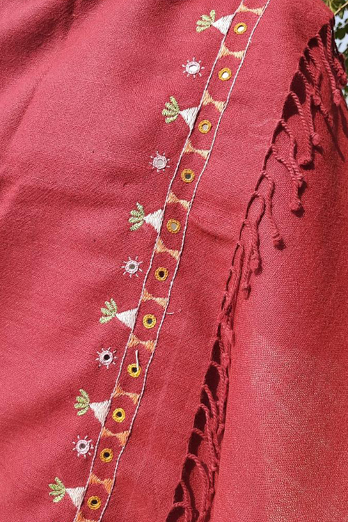 Soof Hand Embroidered rust woollen stoles Buy Urmul Desert Crafts