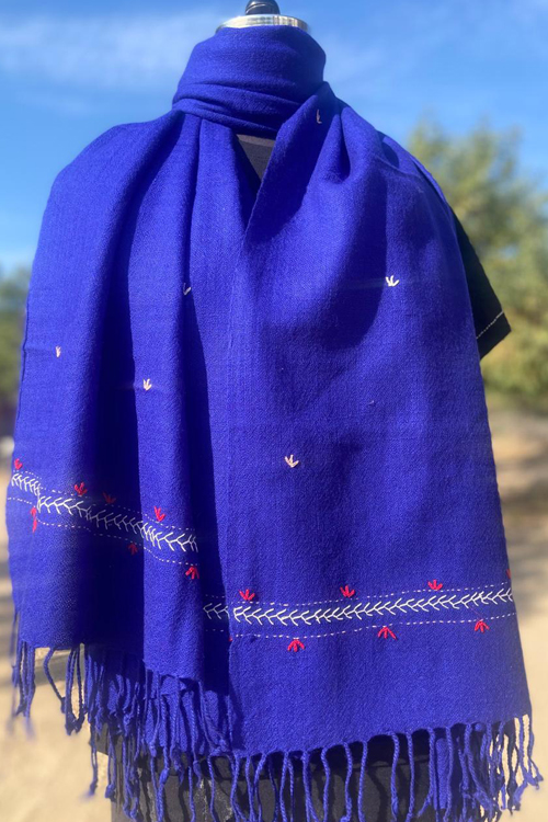 kungri Hand Embroidered blue woollen stoles Buy Urmul Desert Crafts