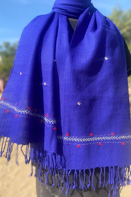 kungri Hand Embroidered blue woollen stoles Buy Urmul Desert Crafts