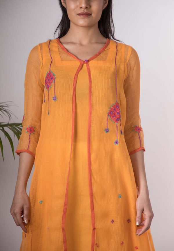 Aaesha Hand Embroidered Yellow kotta doriya kurta Buy Urmul Desert Crafts