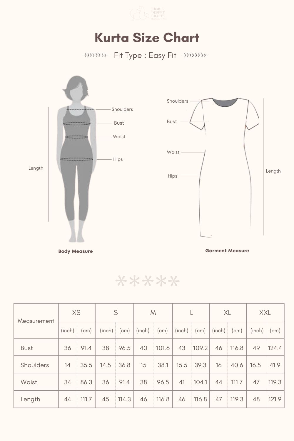 jaal kurta size chart