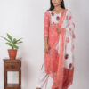 Nazim Handblock printed and Embroidered pinky orange kurta. (3pc kurta,pant and dupatta) Buy Urmul Desert Crafts