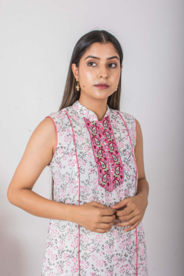 Bale Handblock printed and Embroidered white kurti Buy Urmul Desert Crafts