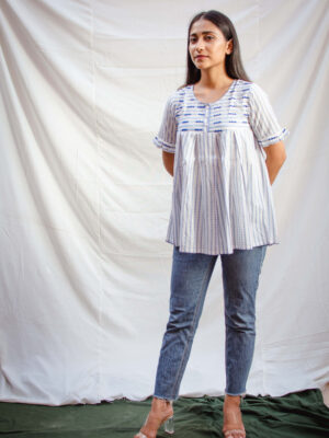 Dew Handblock printed and Embroidered Top Buy Urmul Desert Crafts