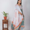 Gauhar Handblock printed and Embroidered floral white kurta. (3pc Kurta, Pant and Dupatta ) Buy Urmul Desert Crafts