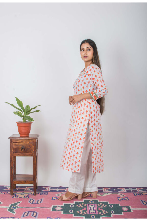 Ghazal Handblock printed and Embroidered mirror white kurta Buy Urmul Desert Crafts