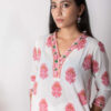 Gulnar Handblock printed and Embroidered floral white kurta. (2pc kurta and pant) Buy Urmul Desert Crafts