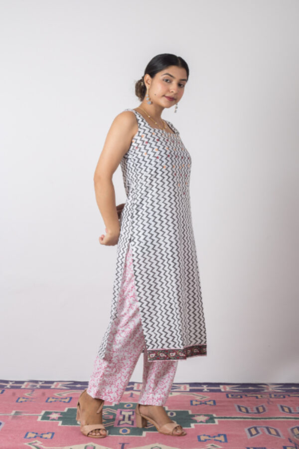Parijat Handblock printed and Embroidered white kurti Buy Urmul Desert Crafts