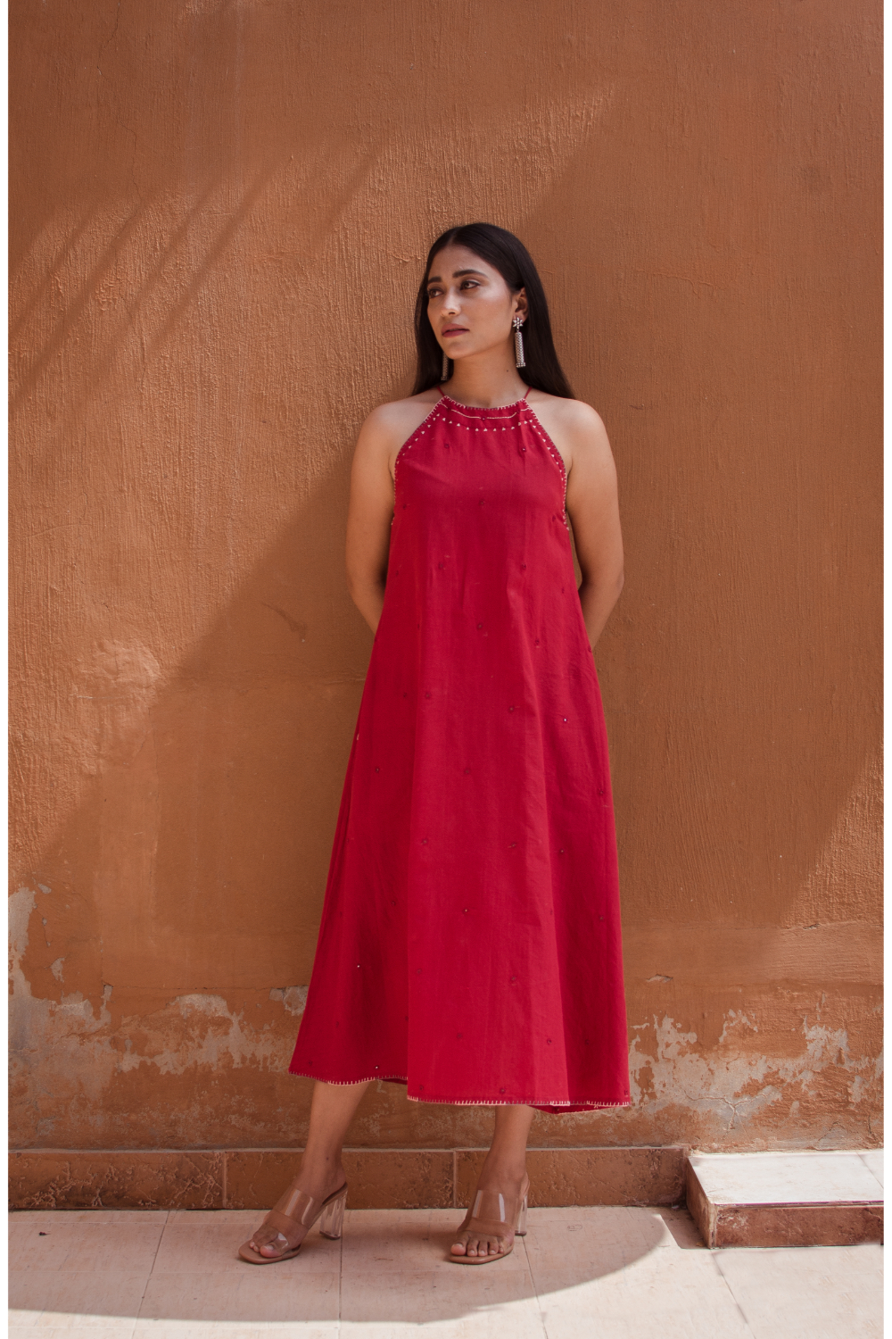Mahjabeen Laal Ishq Cotton halter neck dress Buy Urmul Desert Crafts Mahjabeen Laal Ishq Cotton halter neck dress Buy Urmul Desert Crafts