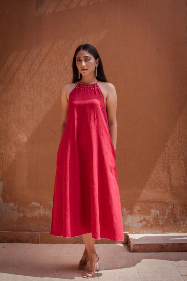 Mahjabeen Laal Ishq Cotton halter neck dress Buy Urmul Desert Crafts