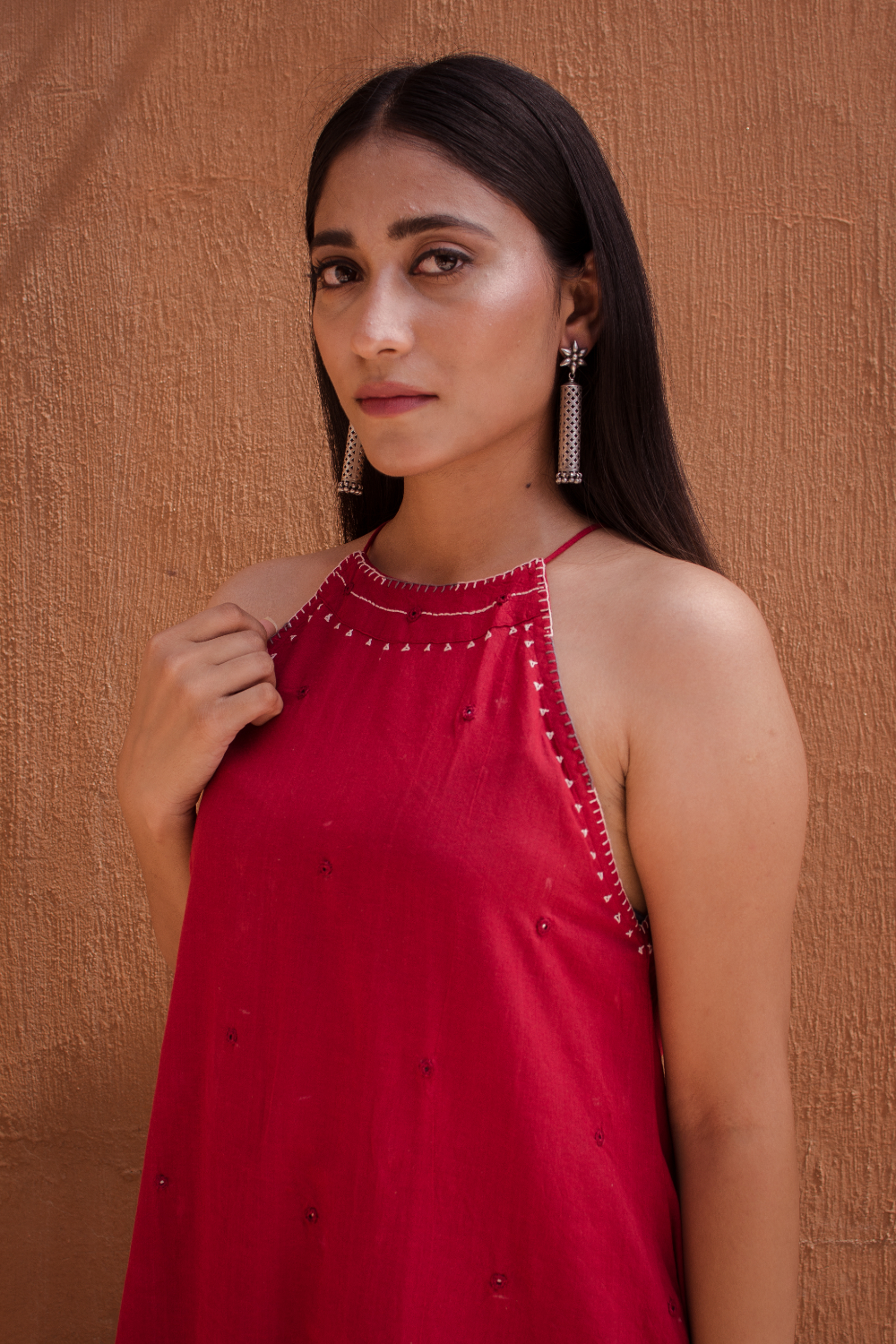 Mahjabeen Laal Ishq Cotton halter neck dress Buy Urmul Desert Crafts Mahjabeen Laal Ishq Cotton halter neck dress Buy Urmul Desert Crafts