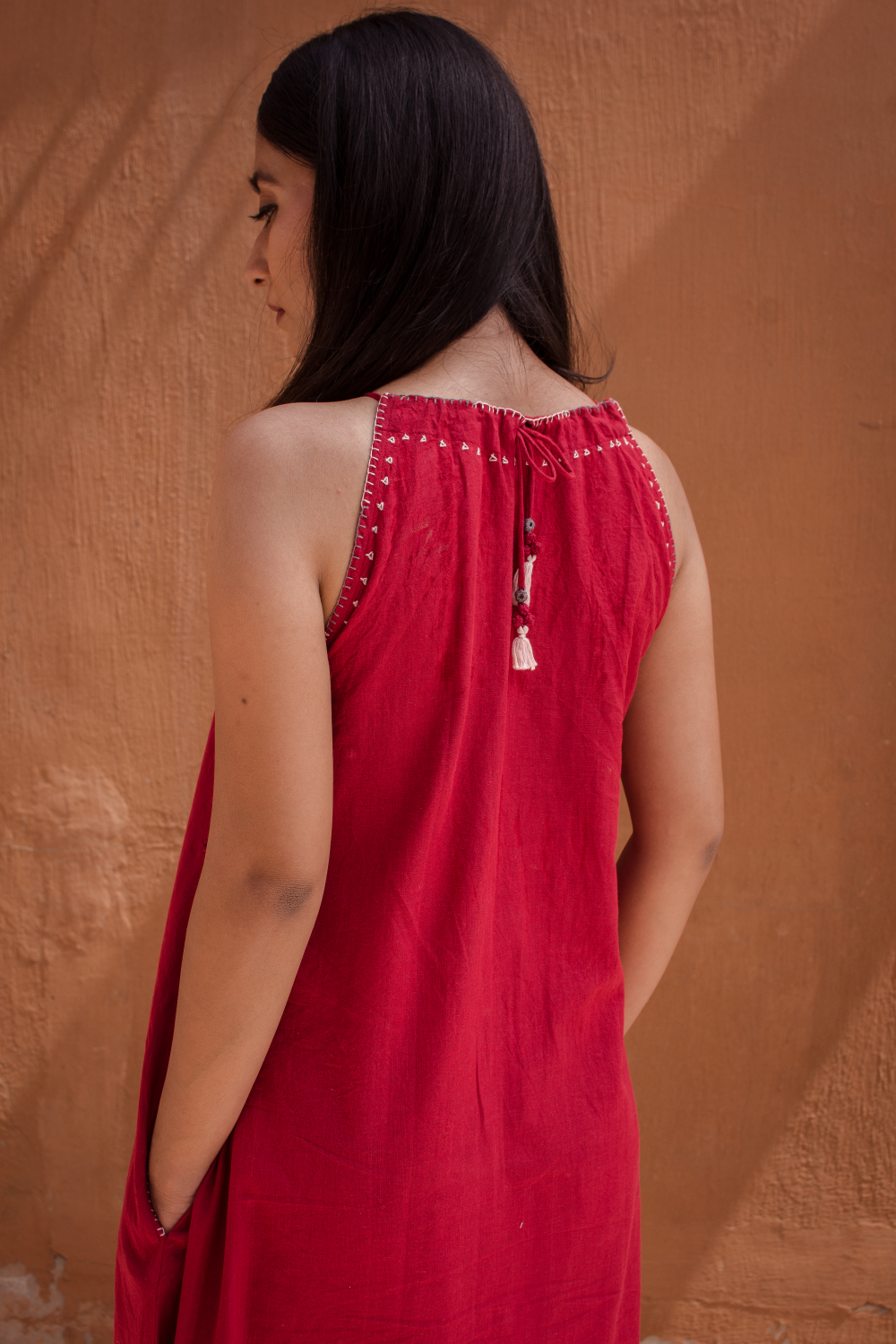 Mahjabeen Laal Ishq Cotton halter neck dress Buy Urmul Desert Crafts Mahjabeen Laal Ishq Cotton halter neck dress Buy Urmul Desert Crafts