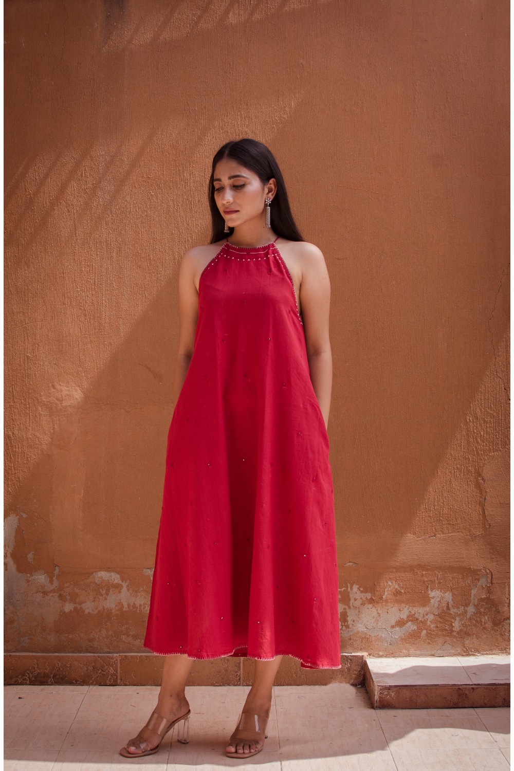 Mahjabeen Laal Ishq Cotton halter neck dress Buy Urmul Desert Crafts Mahjabeen Laal Ishq Cotton halter neck dress Buy Urmul Desert Crafts