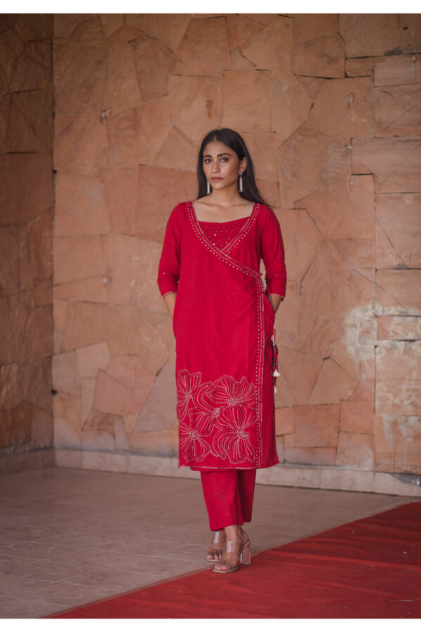 Sayonee Laal ishq Cotton wrap kurti (3pc kurta,sleeve and pant set ) Buy Urmul Desert Crafts