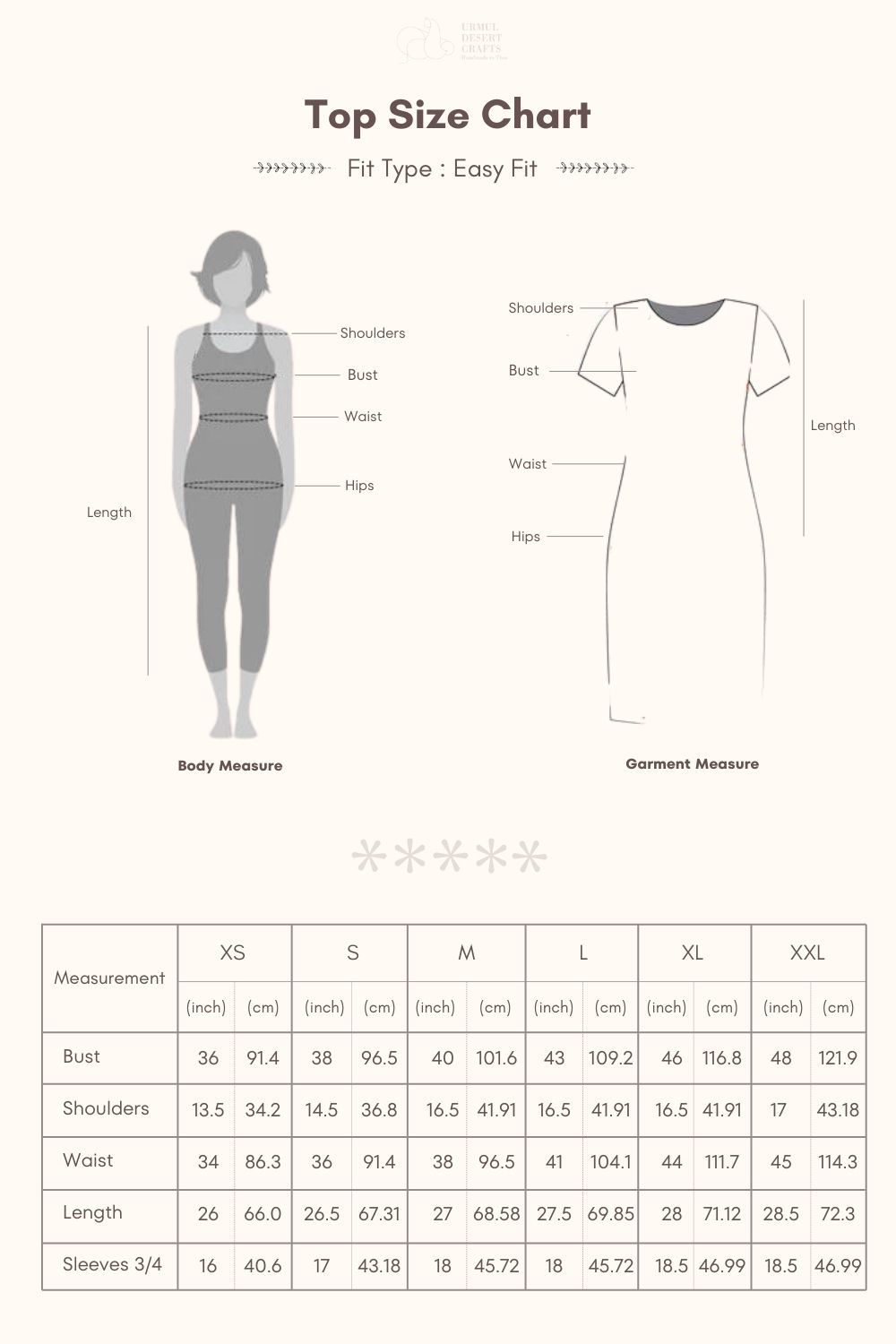 classic old 34 sleeves top size chart