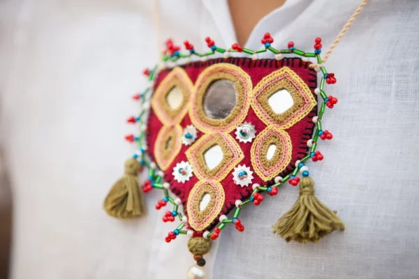 Mani hand embroidered mirror neck piece Buy Urmul Desert Crafts