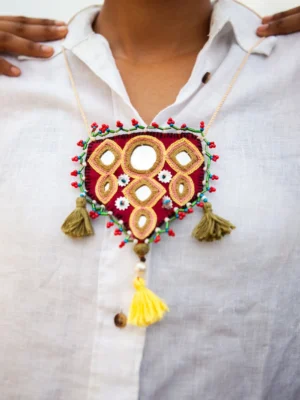 Mani hand embroidered mirror neck piece Buy Urmul Desert Crafts