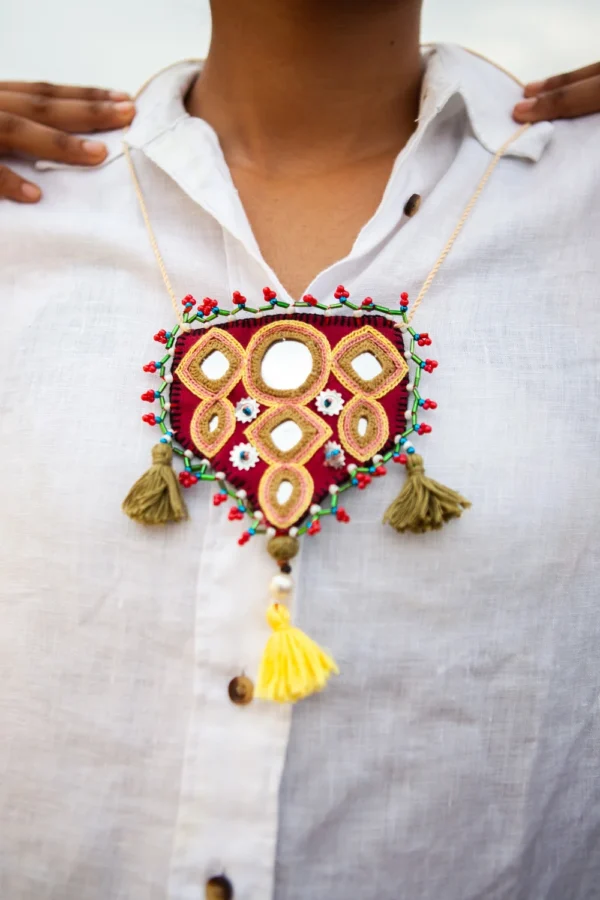 Mani hand embroidered mirror neck piece Buy Urmul Desert Crafts