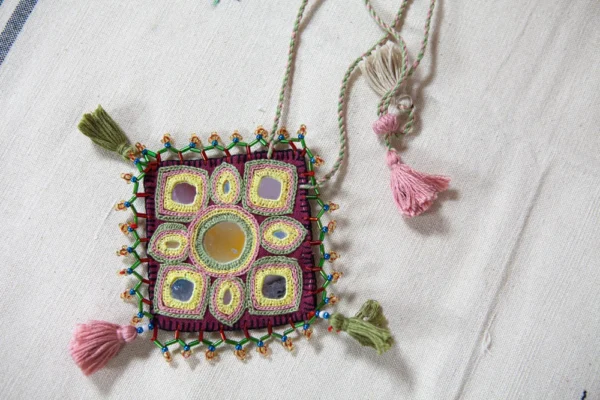 Mani colourful hand embroidered mirror neckpiece Buy Urmul Desert Crafts