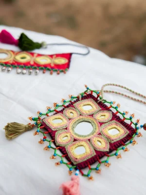 Mani colourful hand embroidered mirror neckpiece Buy Urmul Desert