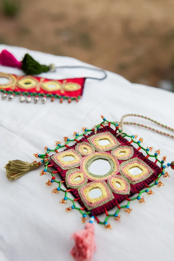 Mani colourful hand embroidered mirror neckpiece Buy Urmul Desert
