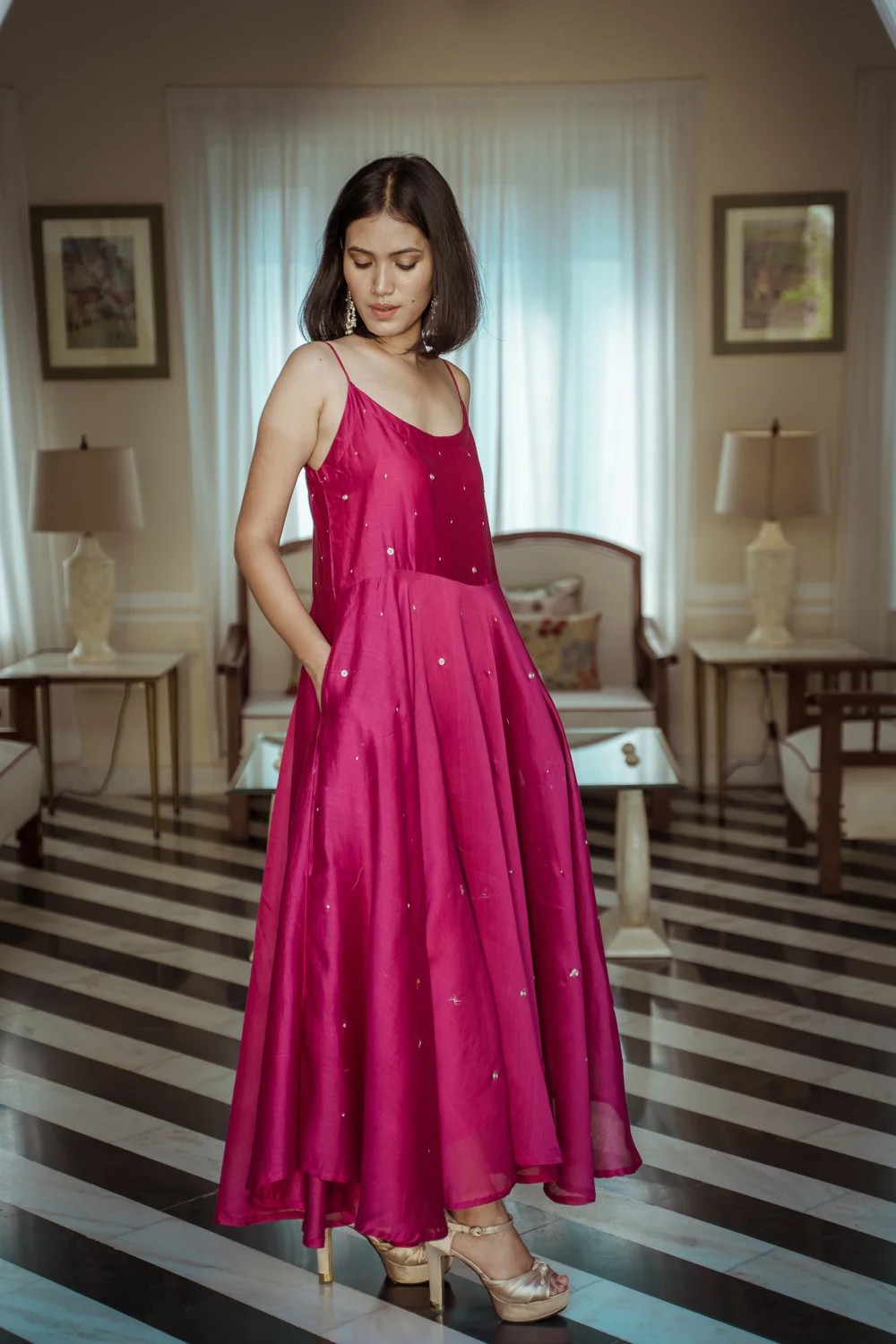 Periwinkle Solasta chanderi long flowy dress Buy Urmul Desert Crafts Periwinkle Solasta chanderi long flowy dress Buy Urmul Desert Crafts