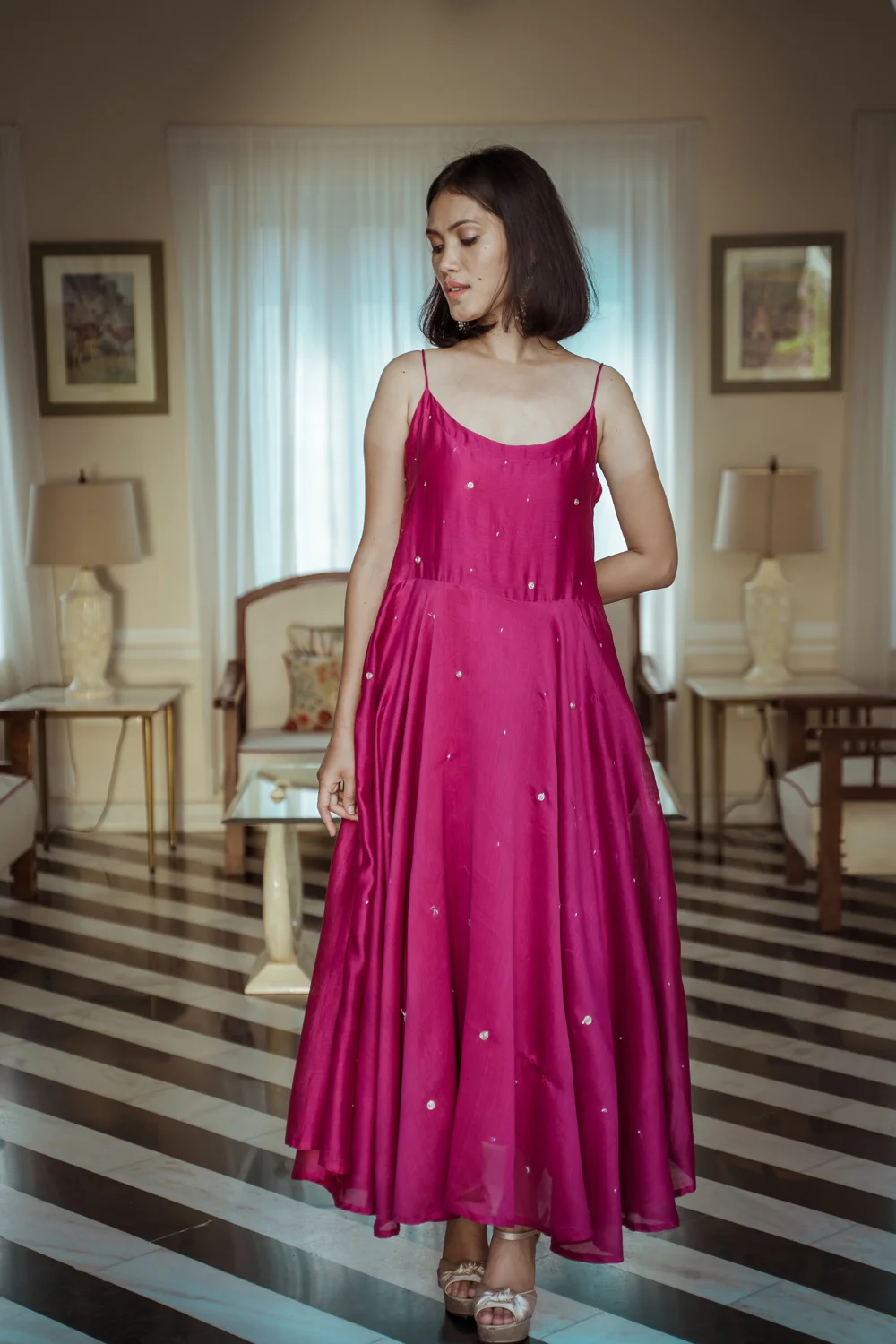 Periwinkle Solasta chanderi long flowy dress Buy Urmul Desert Crafts Periwinkle Solasta chanderi long flowy dress Buy Urmul Desert Crafts