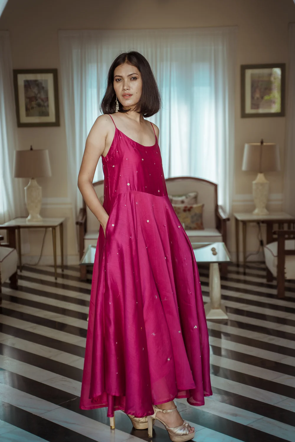 Periwinkle Solasta chanderi long flowy dress Buy Urmul Desert Crafts Periwinkle Solasta chanderi long flowy dress Buy Urmul Desert Crafts