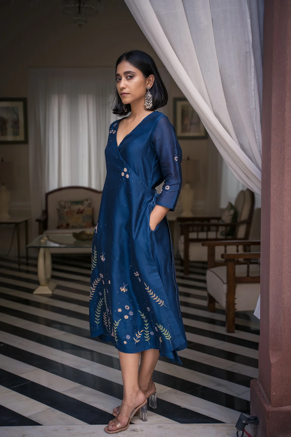 Valeria Solasta Chanderi wrap dress Buy Urmul Desert Crafts Valeria Solasta Chanderi wrap dress Buy Urmul Desert Crafts