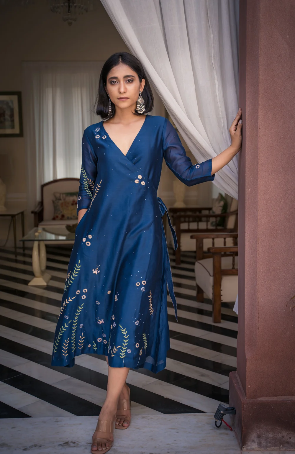 Valeria Solasta Chanderi wrap dress Buy Urmul Desert Crafts Valeria Solasta Chanderi wrap dress Buy Urmul Desert Crafts