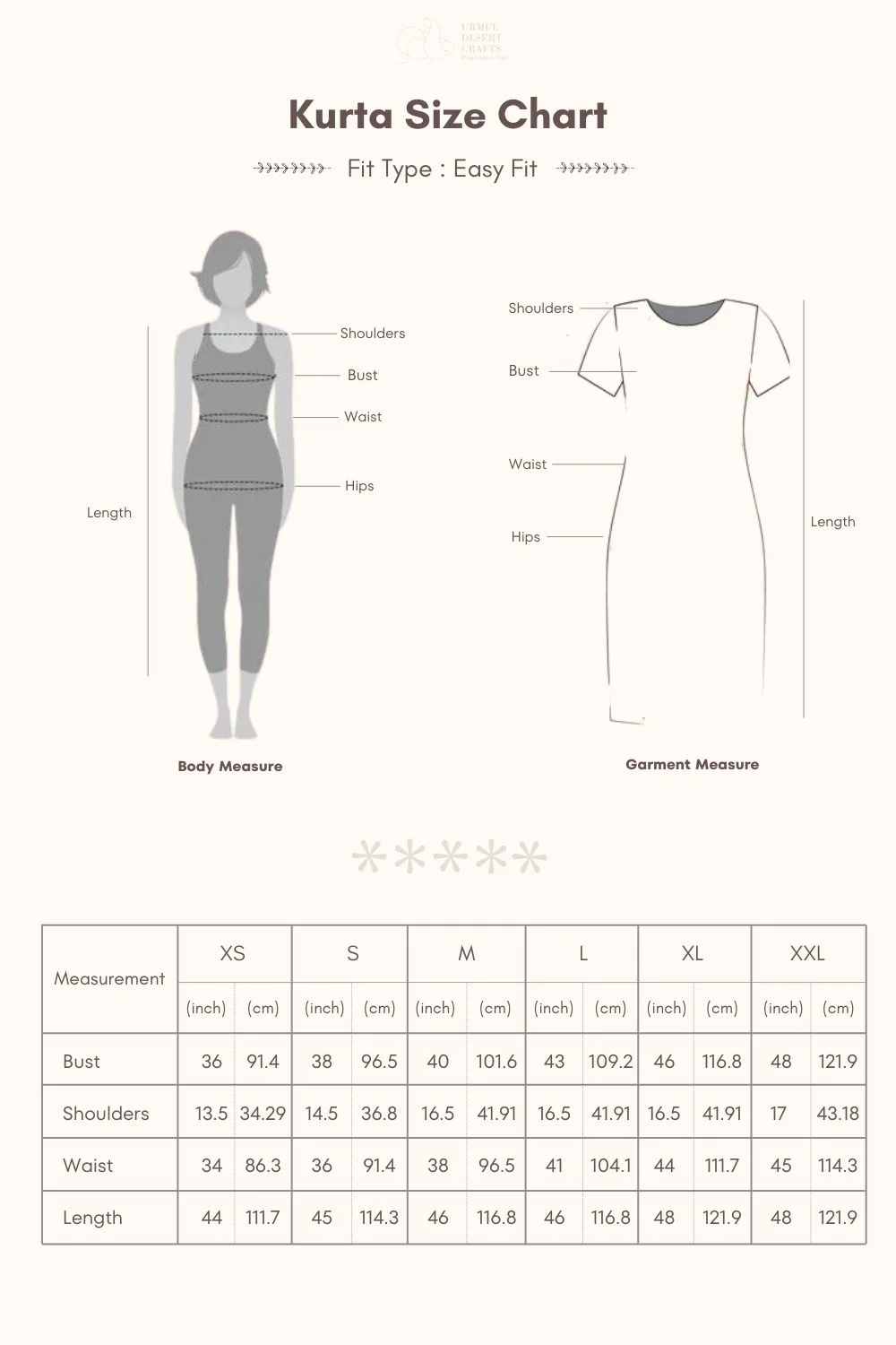 sitara kurta size chart