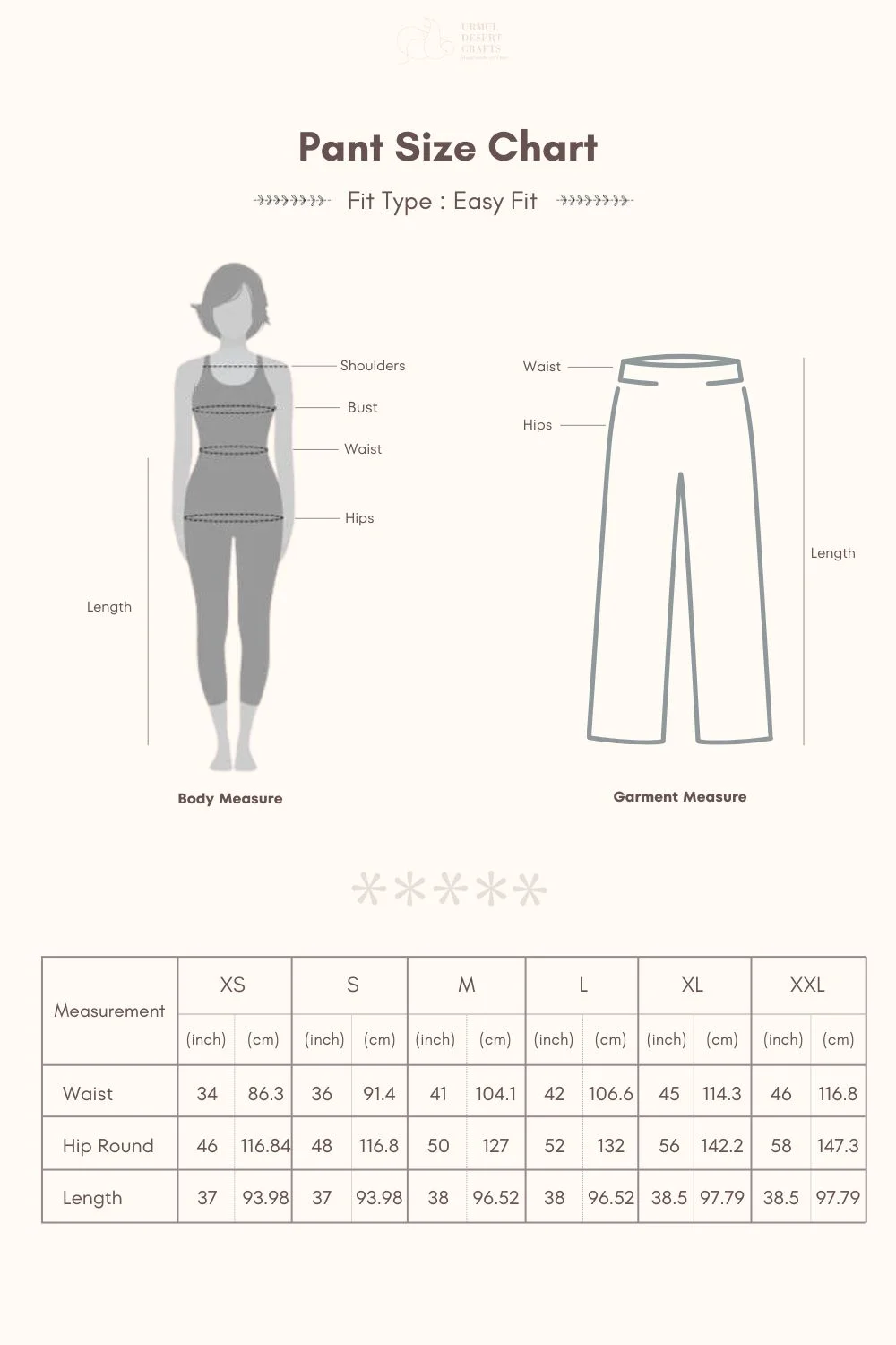 sitara pant size chart