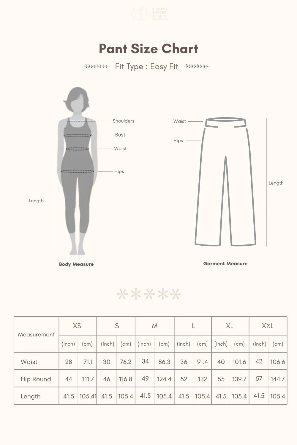 pant ruffle rani size chart