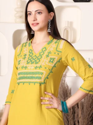Samu Sindhi Embroidery Lime Green kurta Pant Set